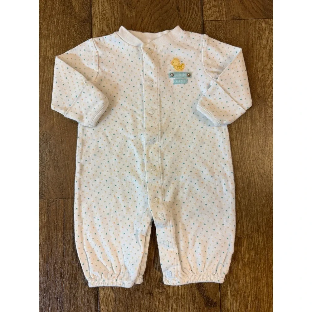 Vintage Carters‎ Baby Romper 3 Months Duck Polka Dot White Yellow Gender Neutral
